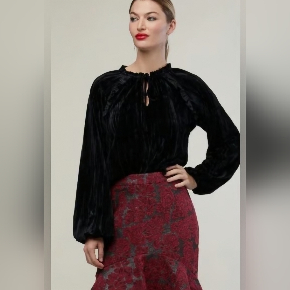 Rachel Parcell Elegant Black Velvet Blouse- Stunning For The Holidays!!